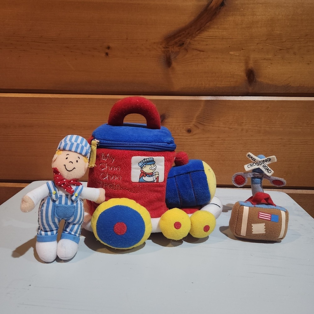 Baby Gund Vintage Plush MY CHOO CHOO Train Toy Suitcase Crossing Sign Conductor